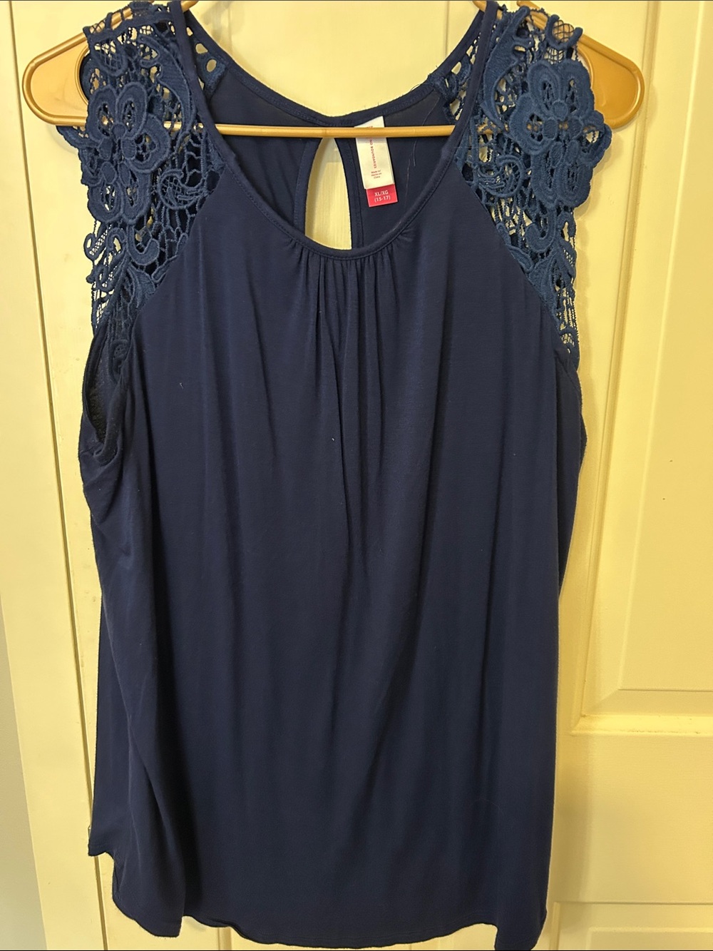 No Boundaries Navy Crochet Shoulder Tank Top - Women